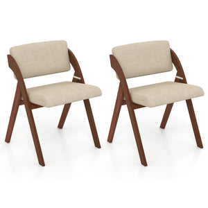 Set of 2 Folding Kitchen Dining Chairs with Rubber Wood Legs-Walnut