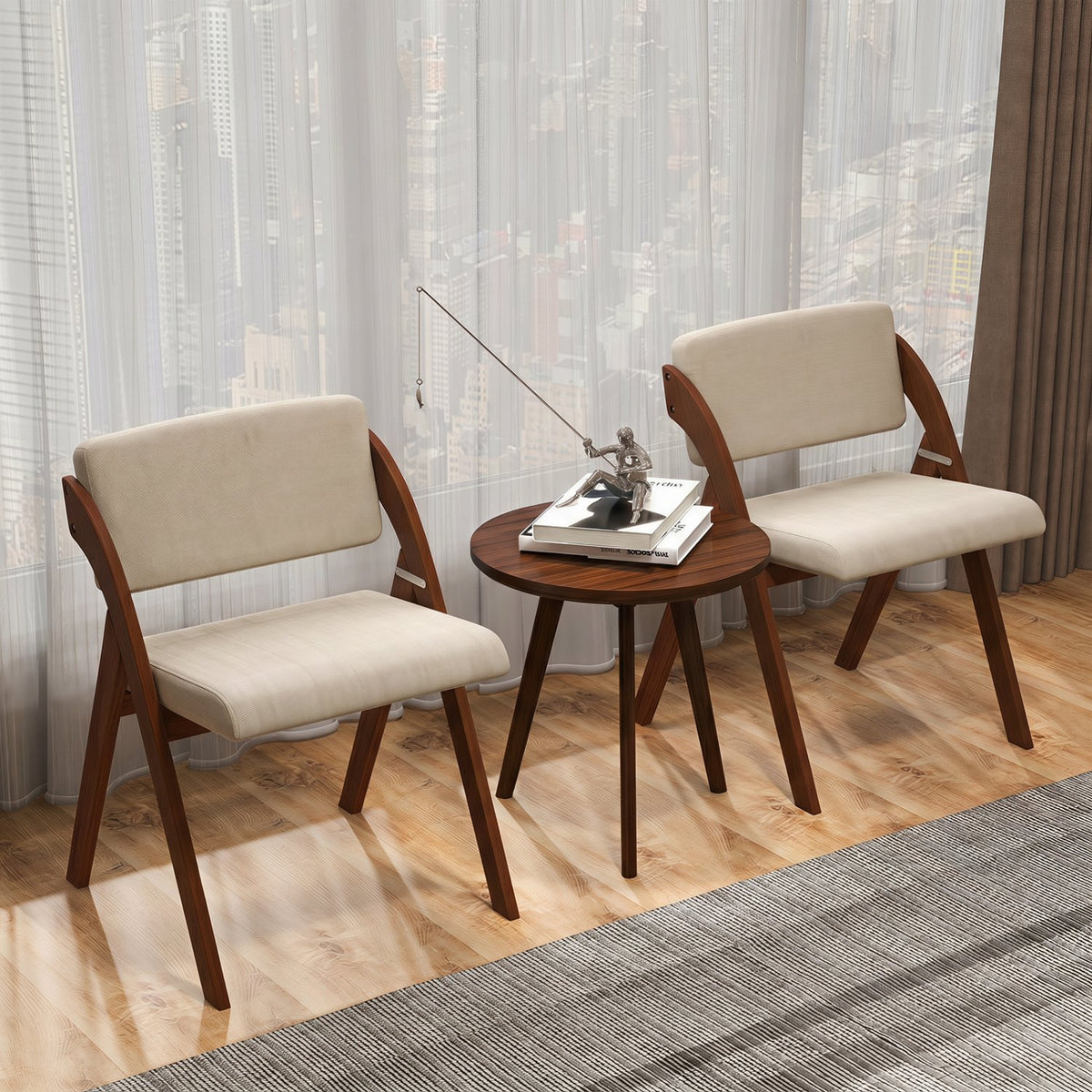Set of 2 Folding Kitchen Dining Chairs with Rubber Wood Legs-Walnut view 2