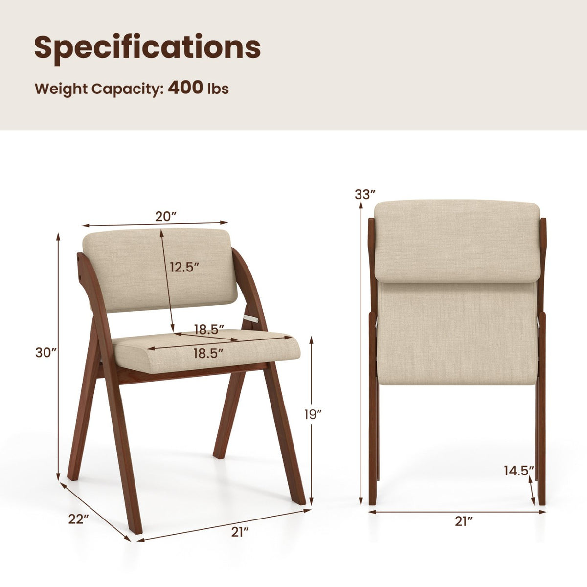 Set of 2 Folding Kitchen Dining Chairs with Rubber Wood Legs-Walnut view 4