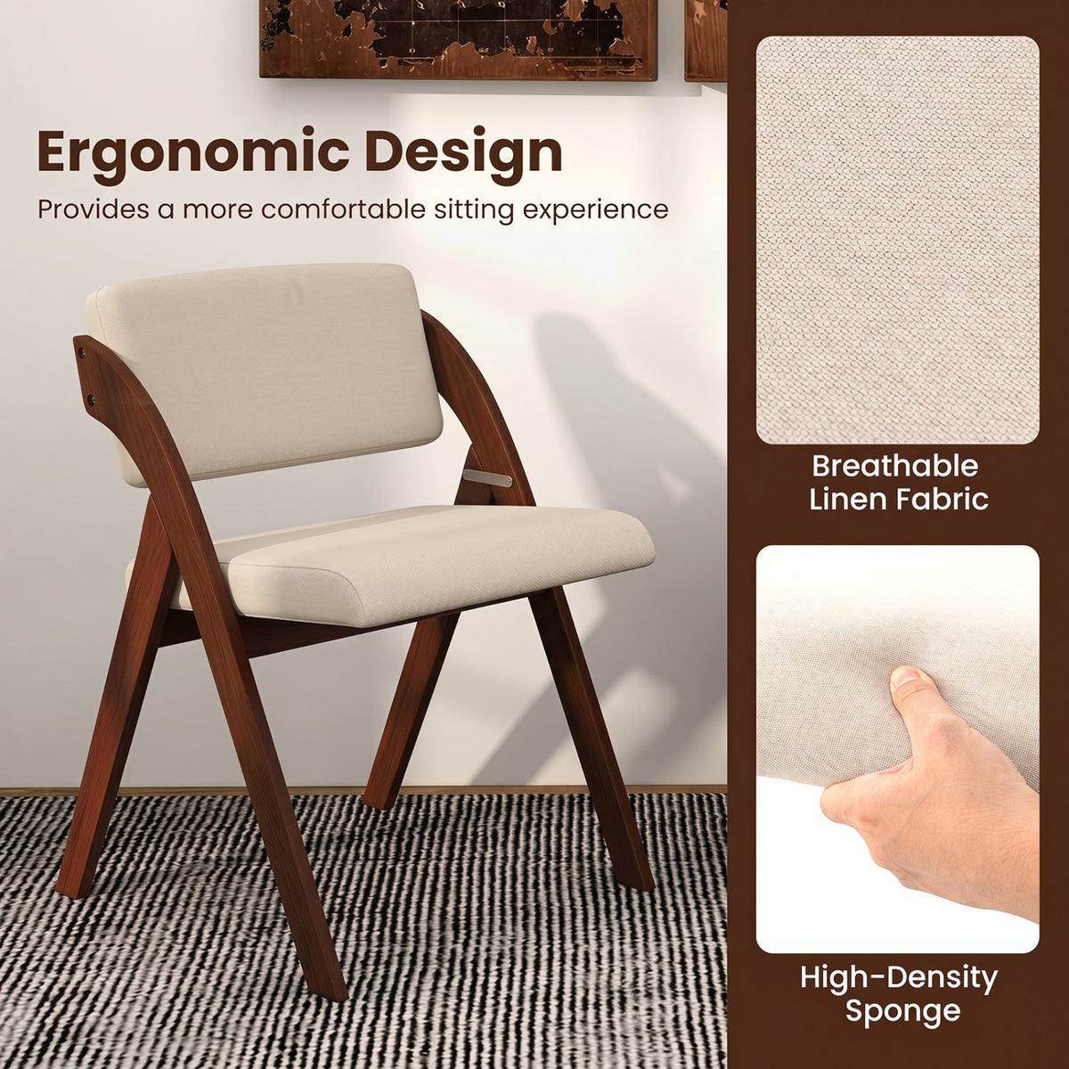 Set of 2 Folding Kitchen Dining Chairs with Rubber Wood Legs-Walnut view 8
