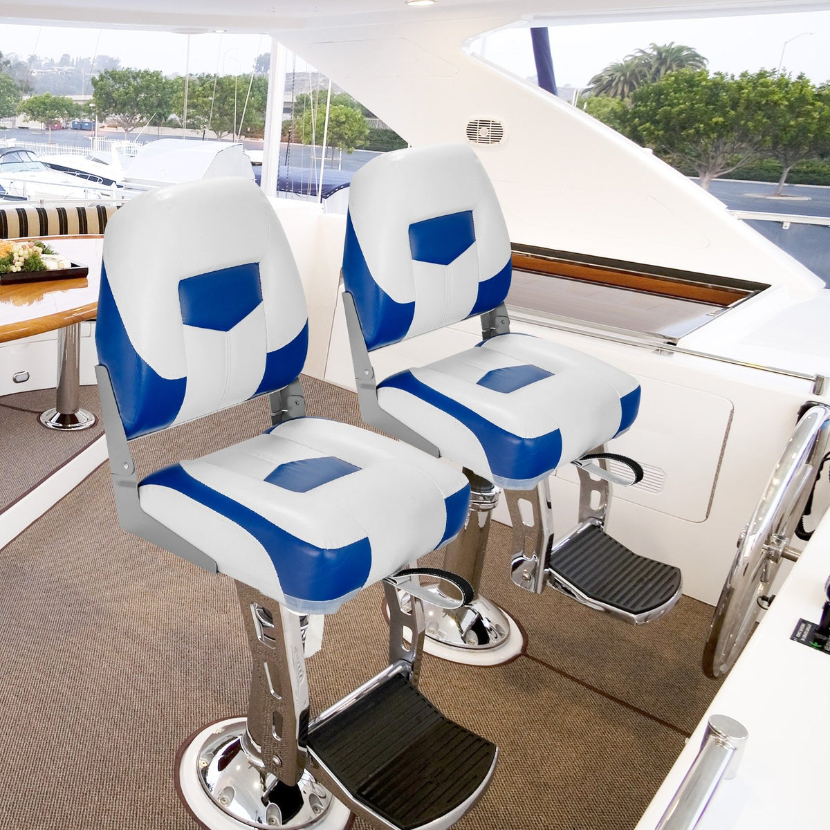Set of 2 Folding Low Back Fishing Boat Seat with Stainless Steel Screws-Blue view 2