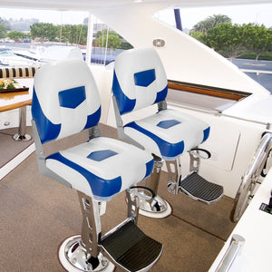 Set of 2 Folding Low Back Fishing Boat Seat with Stainless Steel Screws-Blue view 2
