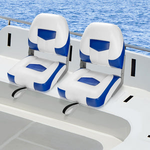 Set of 2 Folding Low Back Fishing Boat Seat with Stainless Steel Screws-Blue view 3
