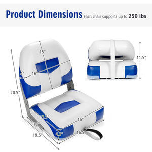 Set of 2 Folding Low Back Fishing Boat Seat with Stainless Steel Screws-Blue view 5