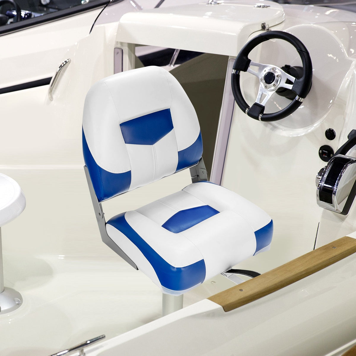 Set of 2 Folding Low Back Fishing Boat Seat with Stainless Steel Screws-Blue view 6