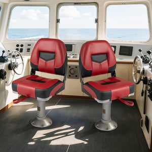 Set of 2 Folding Low Back Fishing Boat Seats with Stainless Steel Screws-Red view 2