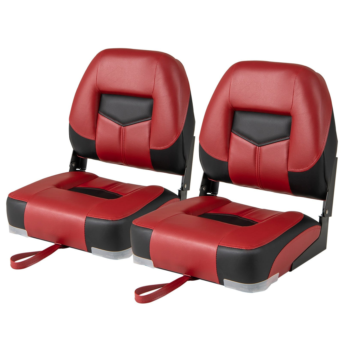 Set of 2 Folding Low Back Fishing Boat Seats with Stainless Steel Screws-Red view 4