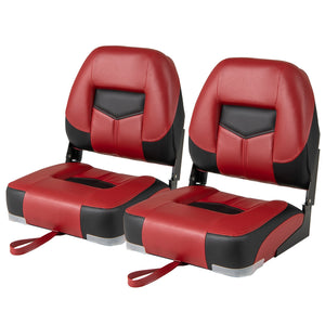 Set of 2 Folding Low Back Fishing Boat Seats with Stainless Steel Screws-Red view 4