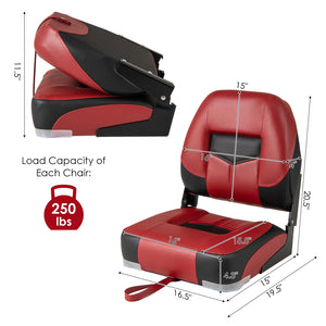 Set of 2 Folding Low Back Fishing Boat Seats with Stainless Steel Screws-Red view 5