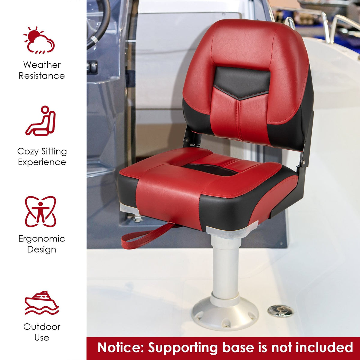 Set of 2 Folding Low Back Fishing Boat Seats with Stainless Steel Screws-Red view 8