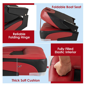 Set of 2 Folding Low Back Fishing Boat Seats with Stainless Steel Screws-Red view 9