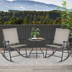 Set of 2 Folding Rocking Chair with Breathable Seat Fabric-Brown view 3