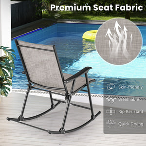 Set of 2 Folding Rocking Chair with Breathable Seat Fabric-Brown view 5