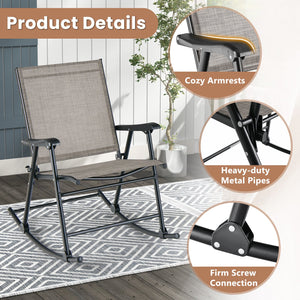 Set of 2 Folding Rocking Chair with Breathable Seat Fabric-Brown view 8