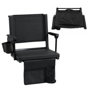 Set of 2 Folding Stadium Seat with Cup Holders and Pockets-Black view 4