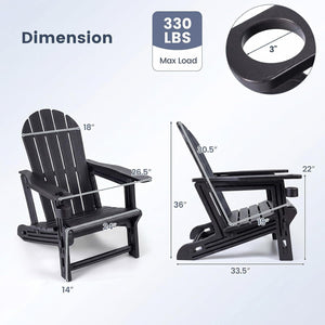 Set of 2 HDPE Adirondack Chair with Cup Holder and Wooden Texture for Patio-Black view 3