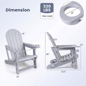 Set of 2 HDPE Adirondack Chair with Cup Holder and Wooden Texture for Patio-Gray view 3