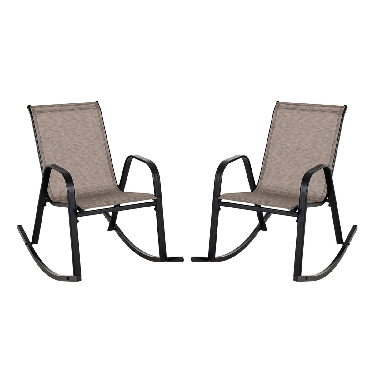 Set of 2 Heavy-Duty Metal Patio Rocking Chair with Breathable Seat Fabric-Brown