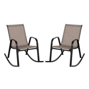 Set of 2 Heavy-Duty Metal Patio Rocking Chair with Breathable Seat Fabric-Brown