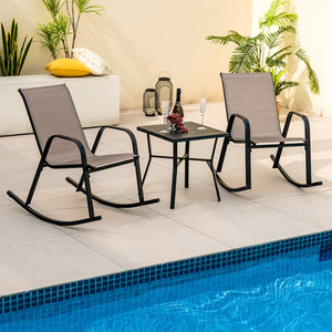 Set of 2 Heavy-Duty Metal Patio Rocking Chair with Breathable Seat Fabric-Brown view 2