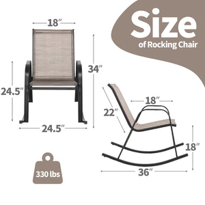 Set of 2 Heavy-Duty Metal Patio Rocking Chair with Breathable Seat Fabric-Brown view 4