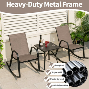 Set of 2 Heavy-Duty Metal Patio Rocking Chair with Breathable Seat Fabric-Brown view 7