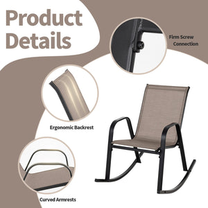Set of 2 Heavy-Duty Metal Patio Rocking Chair with Breathable Seat Fabric-Brown view 9