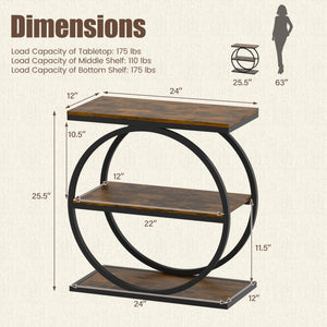Set of 2 Industrial Faux Marble Side Table with Metal Frame for Small Spaces-Rustic Brown view 4