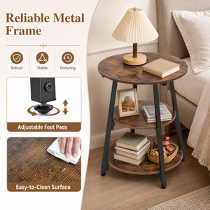 Set of 2 Industrial Side Tables with 3-Tier Shelves & Metal Frame for Small Space-Rustic Brown view 6