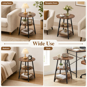 Set of 2 Industrial Side Tables with 3-Tier Shelves & Metal Frame for Small Space-Rustic Brown view 7