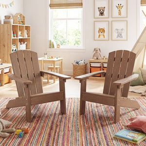 Set of 2 Kid's Adirondack Chair with with High Backrest and Armrests-Brown view 2