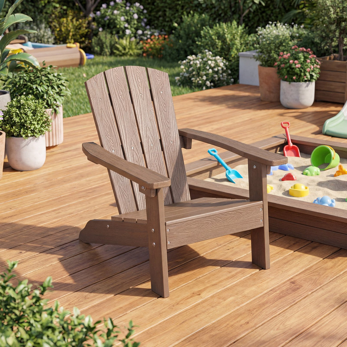 Set of 2 Kid's Adirondack Chair with with High Backrest and Armrests-Brown view 8