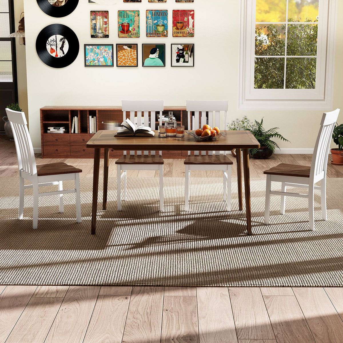 Set of 2 Kitchen Armless Dining Chairs with Slatted High Backrests-White view 6
