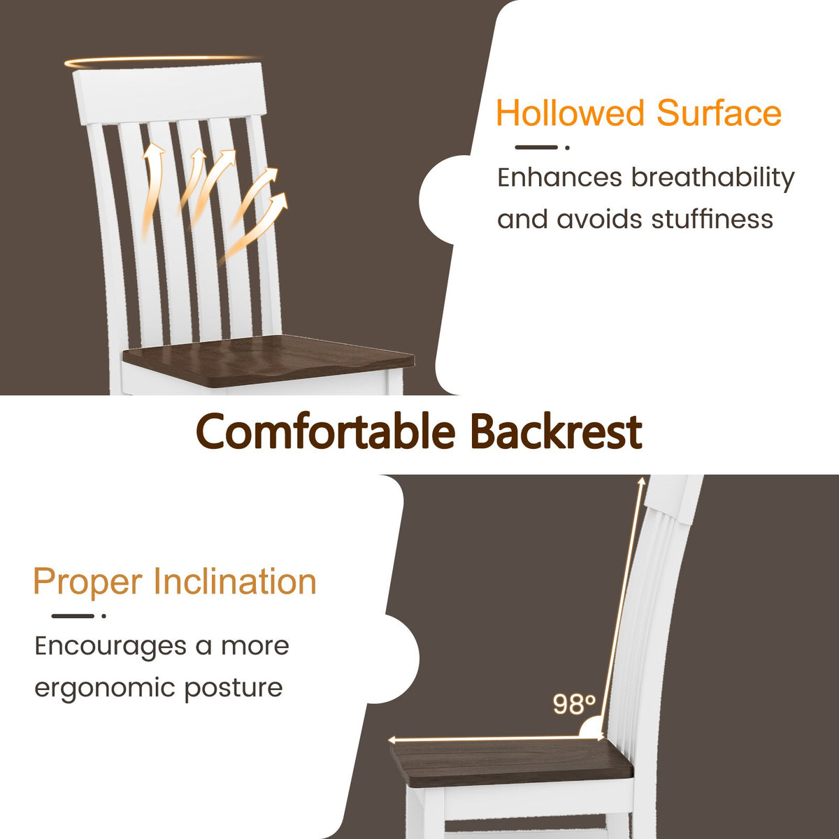 Set of 2 Kitchen Armless Dining Chairs with Slatted High Backrests-White view 8