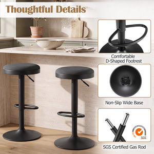 Set of 2 Kitchen Bar Stools with Height Adjustment Padded Seat and D-Shaped Footrest-Black view 8