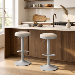 Set of 2 Kitchen Bar Stools with Height Adjustment Padded Seat and D-Shaped Footrest-Gray view 2