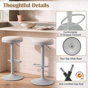 Set of 2 Kitchen Bar Stools with Height Adjustment Padded Seat and D-Shaped Footrest-Gray view 8