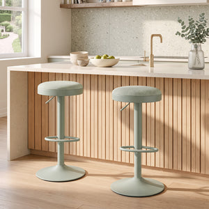 Set of 2 Kitchen Bar Stools with Height Adjustment Padded Seat and D-Shaped Footrest-Green view 2