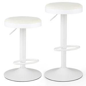 Set of 2 Kitchen Bar Stools with Height Adjustment Padded Seat and D-Shaped Footrest-White