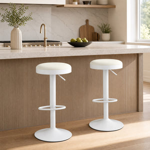 Set of 2 Kitchen Bar Stools with Height Adjustment Padded Seat and D-Shaped Footrest-White view 2