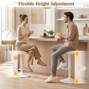 Set of 2 Kitchen Bar Stools with Height Adjustment Padded Seat and D-Shaped Footrest-White view 5
