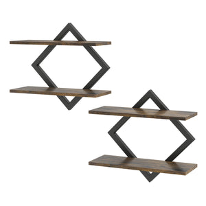 Set of 2 Metal Floating Shelves for Wall with Geometric Frame-Rustic Brown view 4