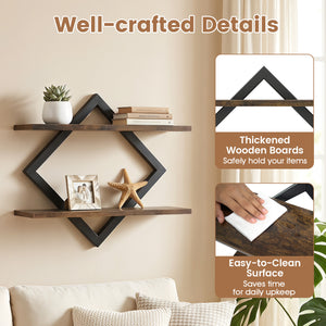Set of 2 Metal Floating Shelves for Wall with Geometric Frame-Rustic Brown view 8