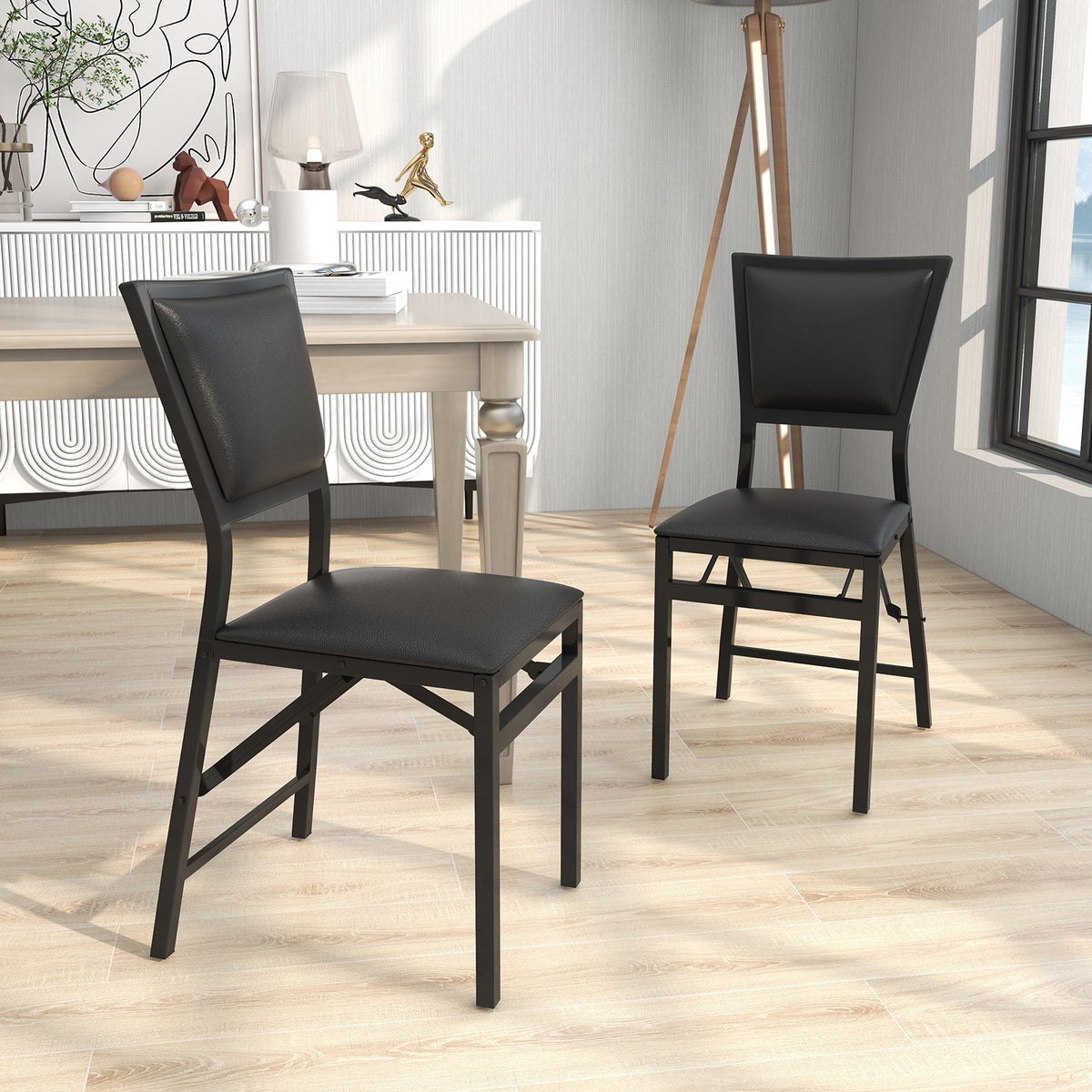 Set of 2 Metal Folding Dining Chair with Space Saving Design view 2