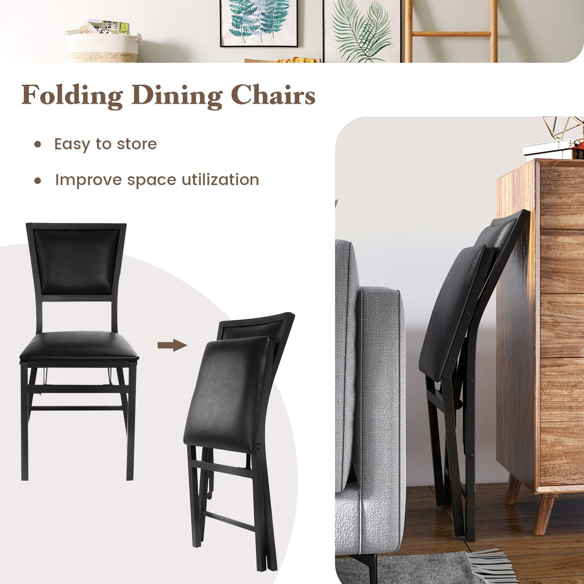 Set of 2 Metal Folding Dining Chair with Space Saving Design view 8