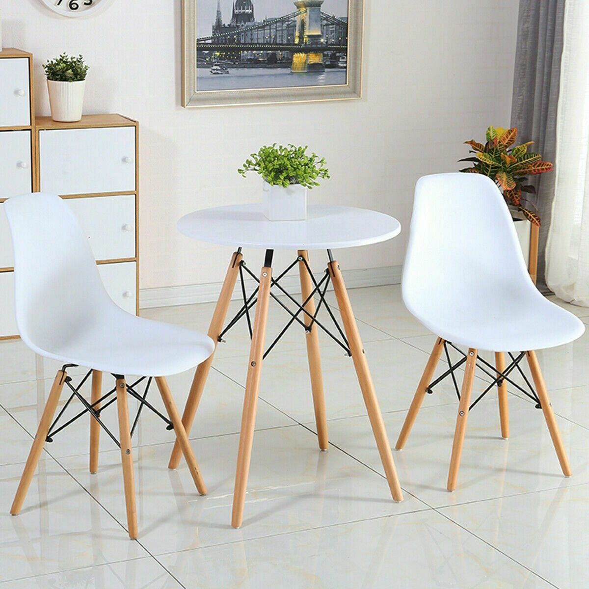 Set of 2 Mid-Century Modern DSW Dining Side Chair-Beige view 2