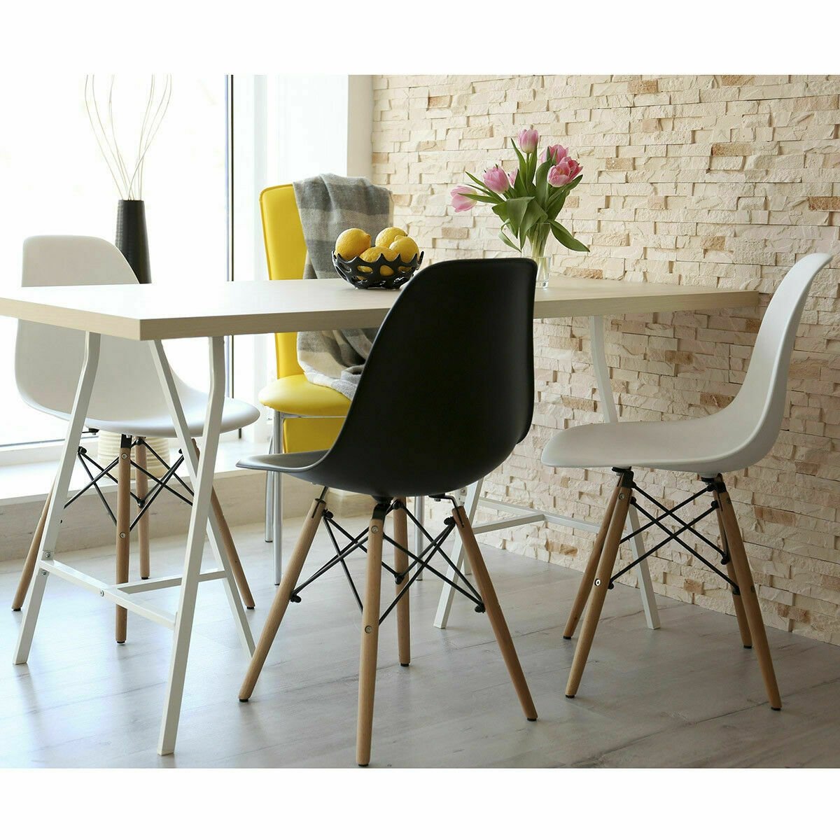Set of 2 Mid-Century Modern DSW Dining Side Chair-Beige view 3