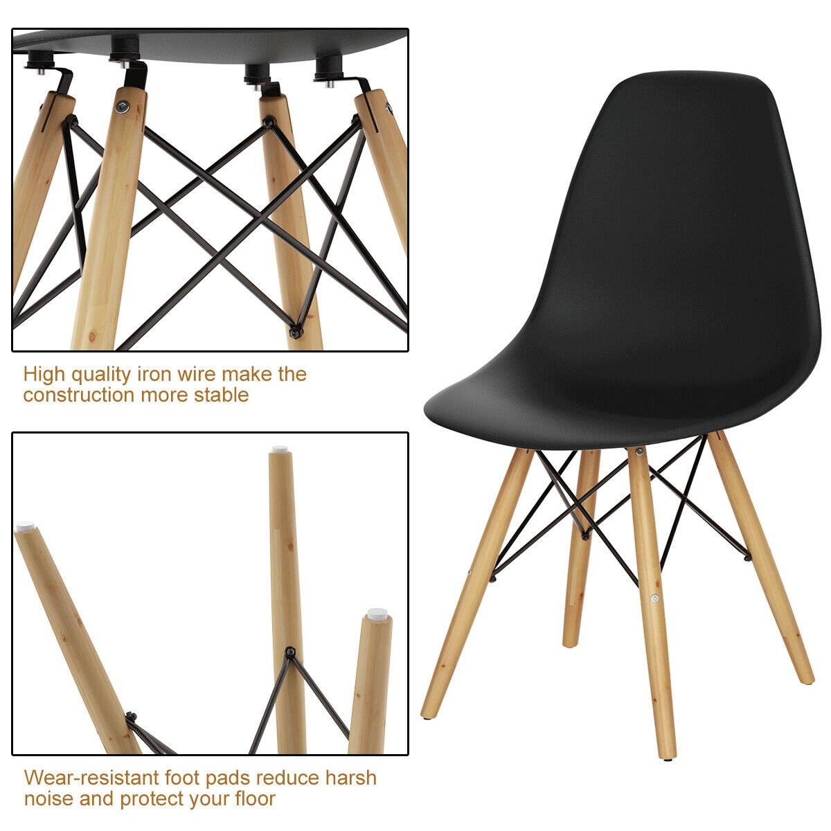 Set of 2 Mid-Century Modern DSW Dining Side Chair-Dark Black view 5