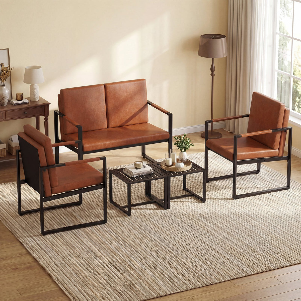 Set of 2 Mid Century Modern Single Sofa Chairs with Cushions-Brown view 2
