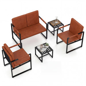 Set of 2 Mid Century Modern Single Sofa Chairs with Cushions-Brown view 4